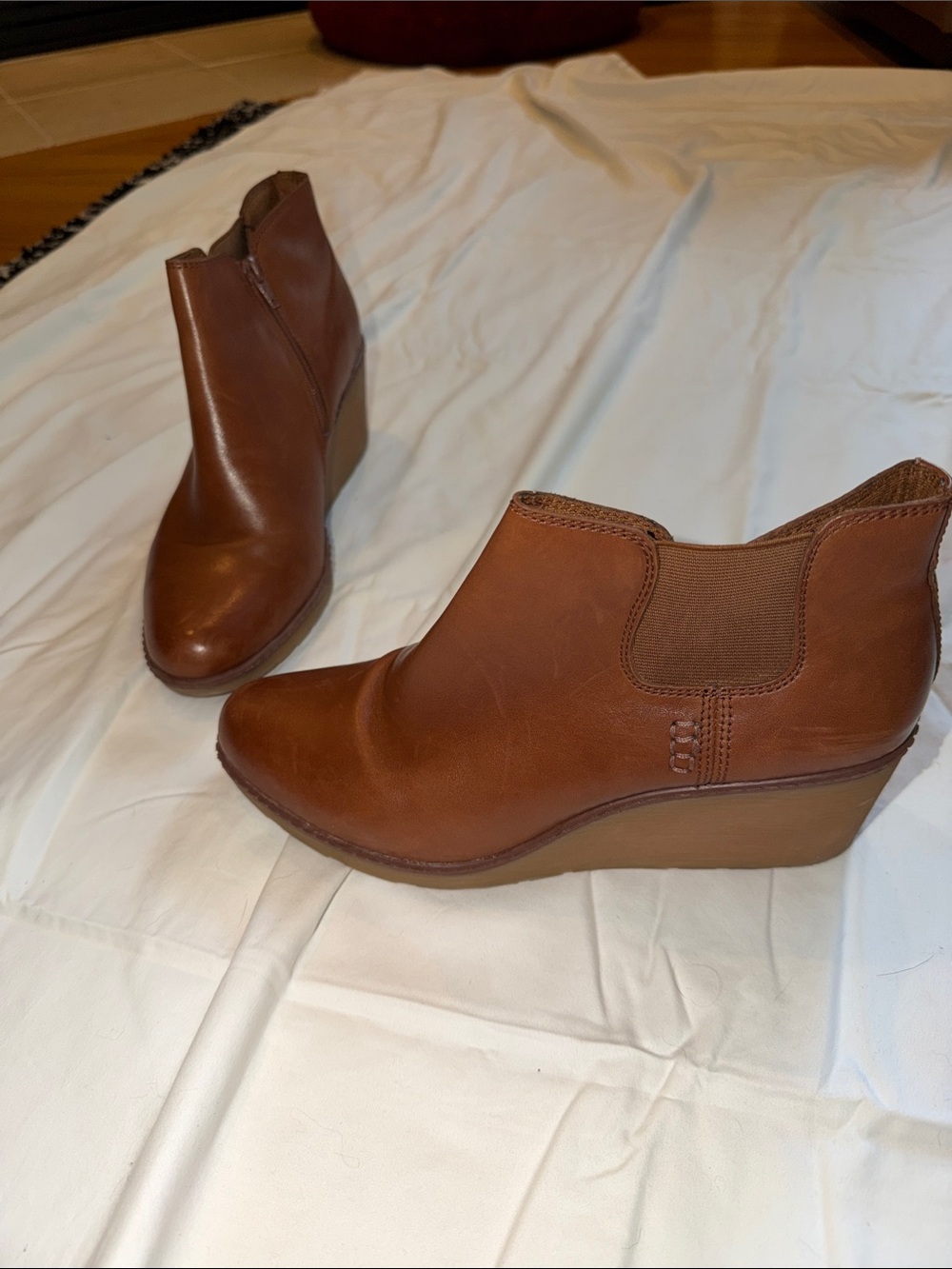 Clarks Brown Leather Wedge Chelsea Booties